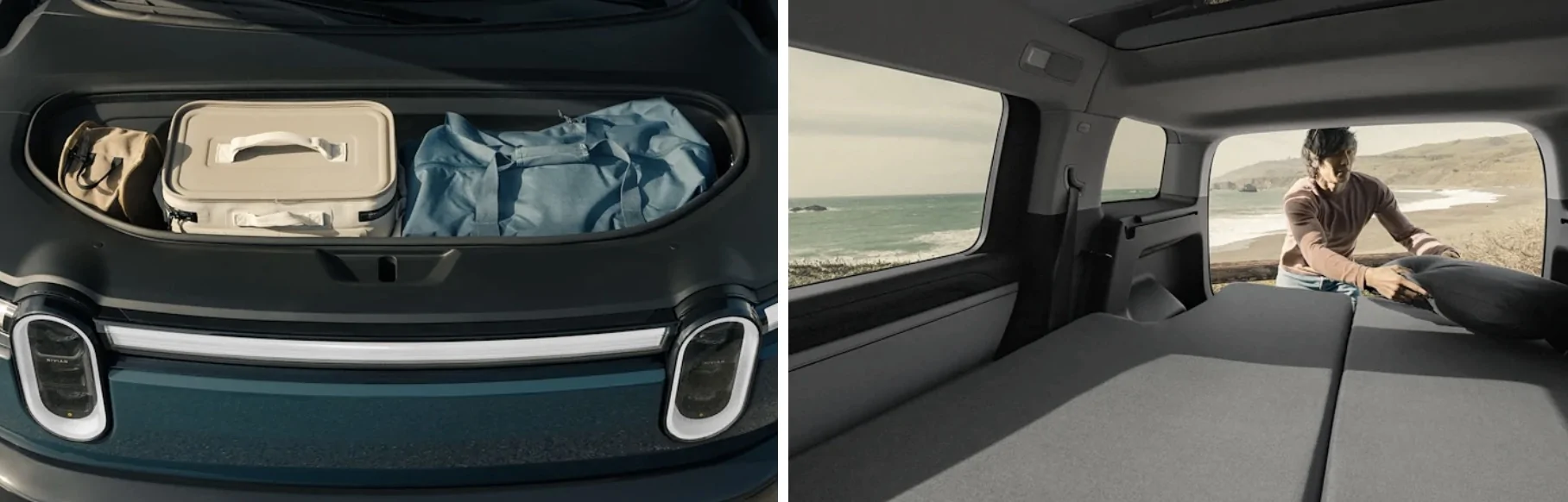Rivian R1T R1S R2 Size: will it fit in my garage? How many suitcases can it hold? How roomy is backseat? Can golf clubs fit in front trunk frunk? Screenshot 2026-03-31 at 11.54.51 AM
