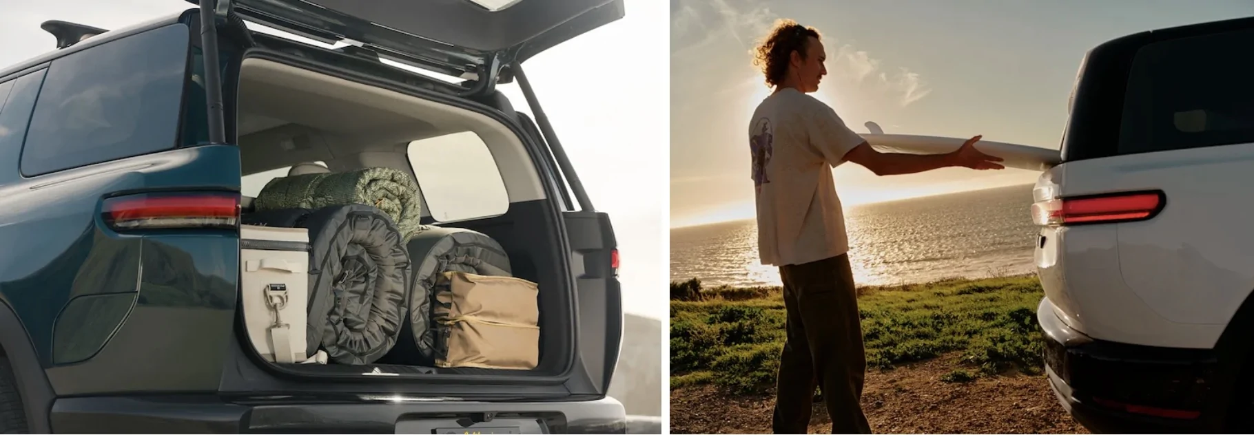 Rivian R1T R1S R2 Size: will it fit in my garage? How many suitcases can it hold? How roomy is backseat? Can golf clubs fit in front trunk frunk? Screenshot 2026-03-31 at 11.59.54 AM