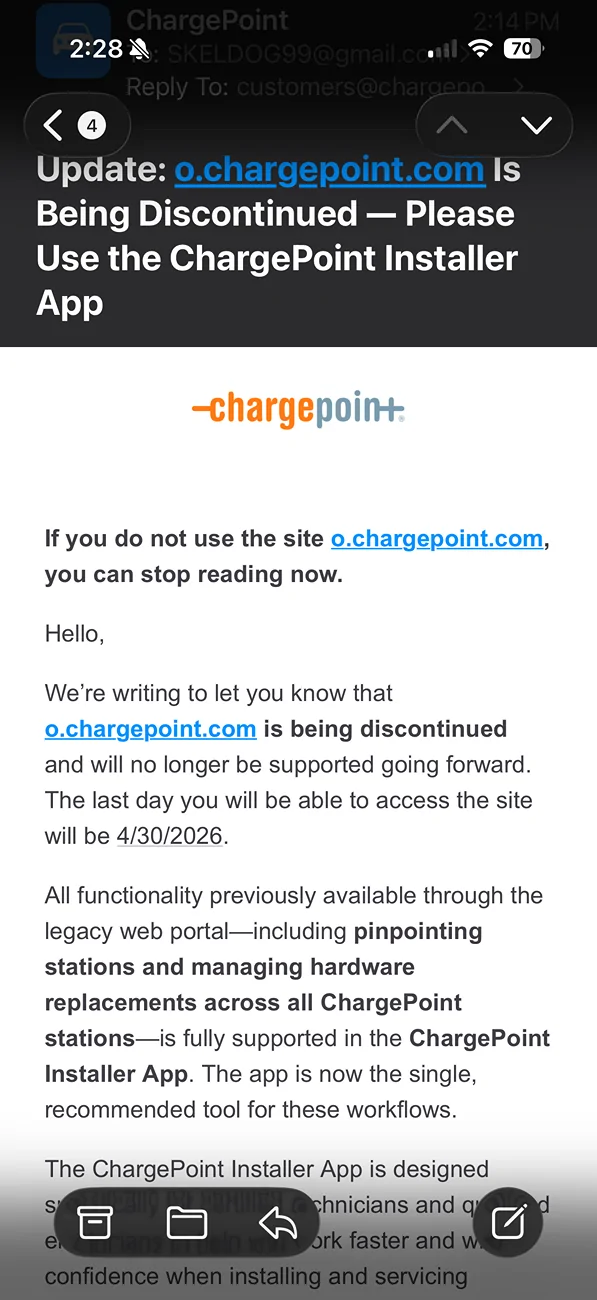 Rivian R1T R1S O.ChargePoint being discontinued IMG_0153