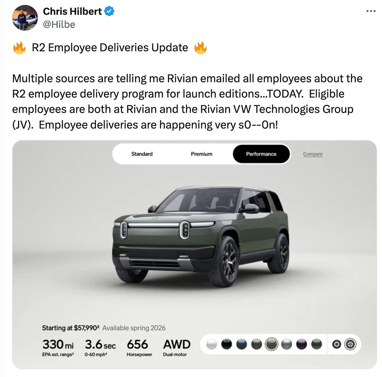 Rivian R1T R1S Rivian emails employees about R2 Employee Delivery Program for Launch Editions r2 deliveries email