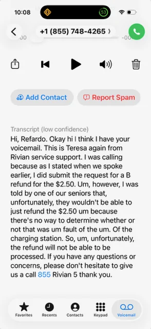 Rivian R1T R1S Love my R1S, but frustrated by a "Principle of the Matter" Service Issue (Stuck Charging Cable) Voicemail