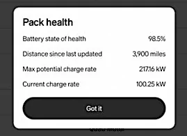 Rivian R1T R1S Battery pack SOH state of health data is coming in software update! (SOH, distance since last updated, max potential charge rate, current charge rate) rivian battery pack health data copy