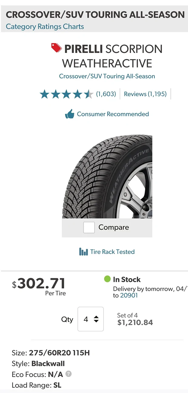 Rivian R1T R1S 20” quiet tire recs other than Defender and not lame looking? Screenshot_20260414-100538~2