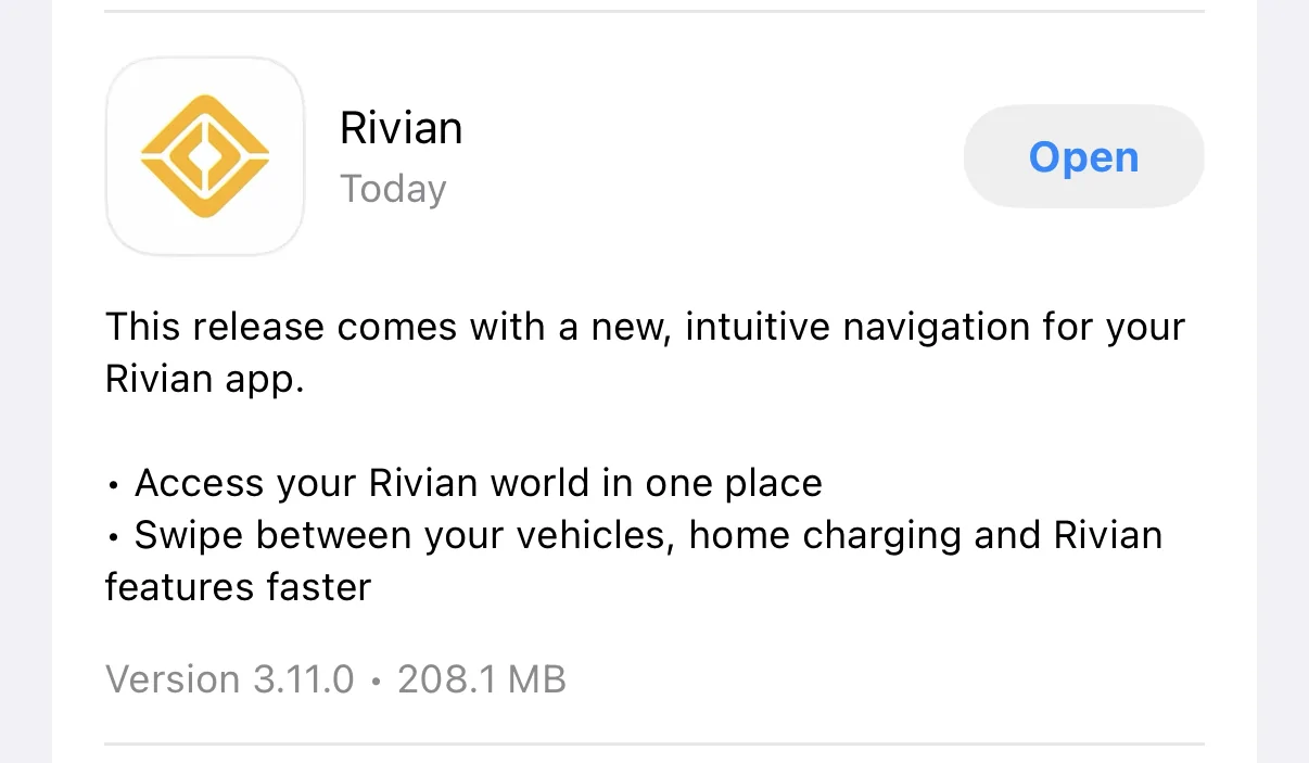 Rivian R1T R1S iOS 3.11.0 app version released 1776194106210-zk