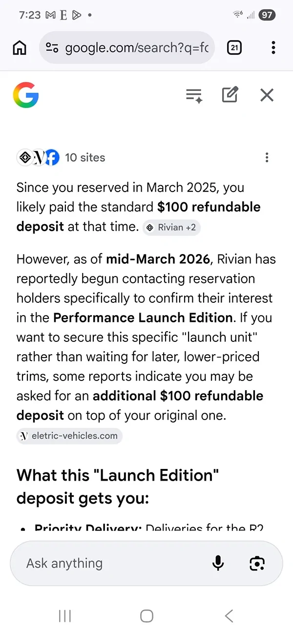 Rivian R1T R1S An Additional $100 to Secure R2 Launch Edition? Screenshot_20260417_072312_Chrom
