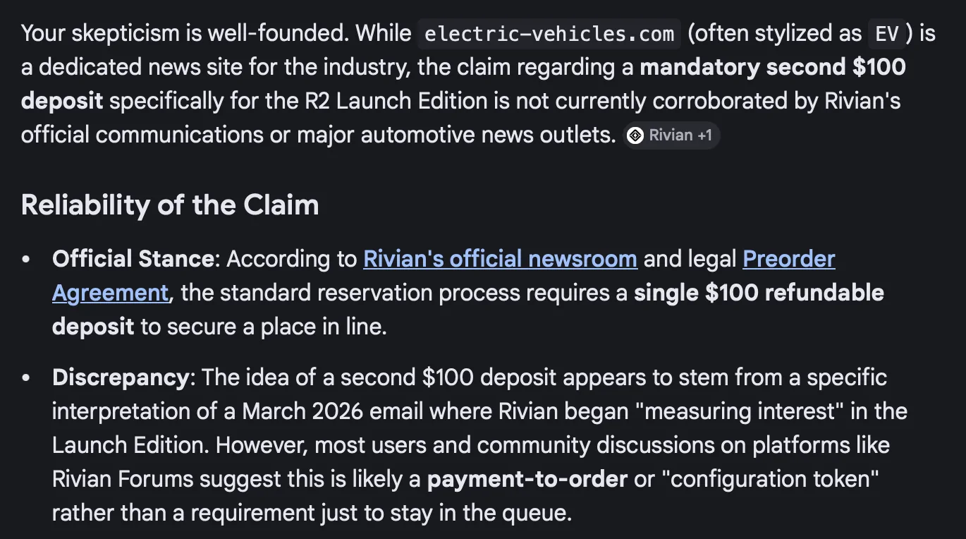 Rivian R1T R1S An Additional $100 to Secure R2 Launch Edition? Screenshot 2026-04-17 at 07.04.16
