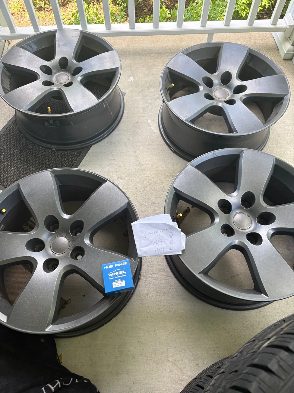 Rivian R1T R1S Powder coated dodge 2363 wheels, sensors, rings and Nokian One HT 275/65/20 with 60% tread IMG_1070