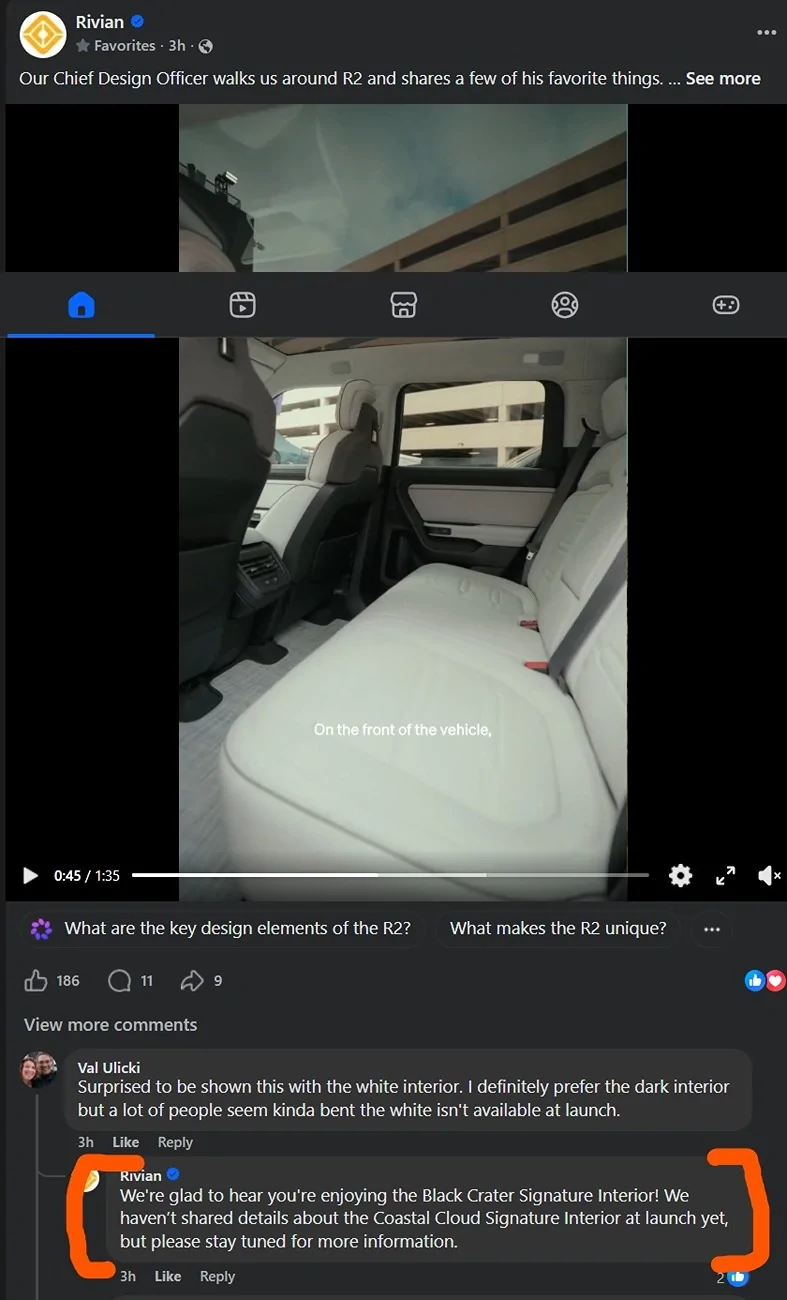 Rivian R1T R1S Coastal Cloud Interior Not Available with R2 Launch Edition Screenshot_23-4-2026_1980_www.facebook.com