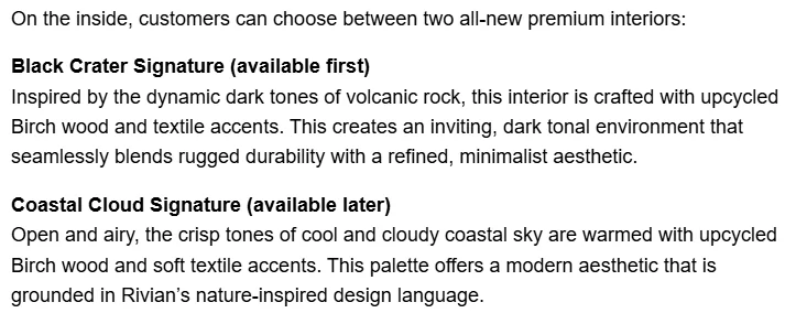 Rivian R1T R1S Coastal Cloud Interior Not Available with R2 Launch Edition 1777409480540-fk