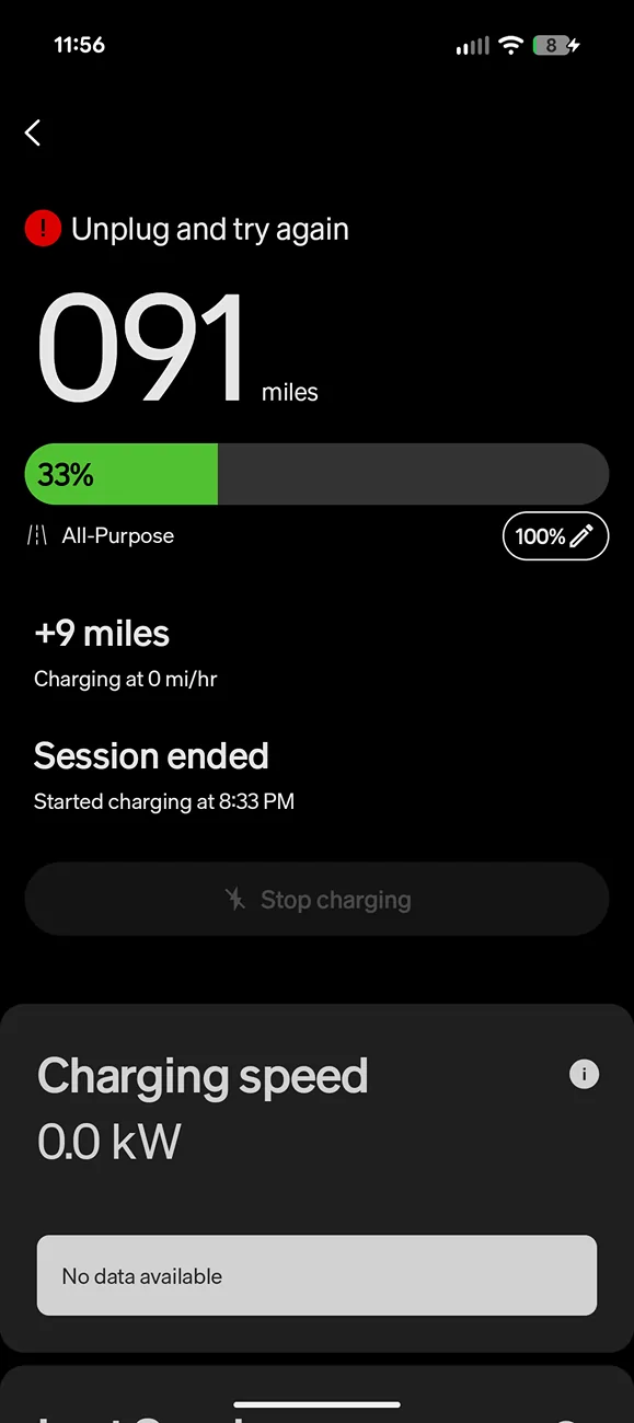 Rivian R1T R1S Home Charging Error - Using Portable Charger 9875