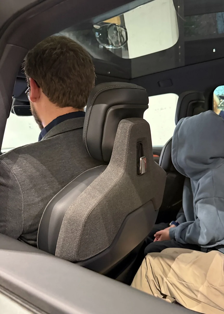 Rivian R1T R1S Tall & big people fit in R2 with impressive legroom & headroom (even 7 foot driver / passenger!) tall driver leg room rivian r2 interior 4