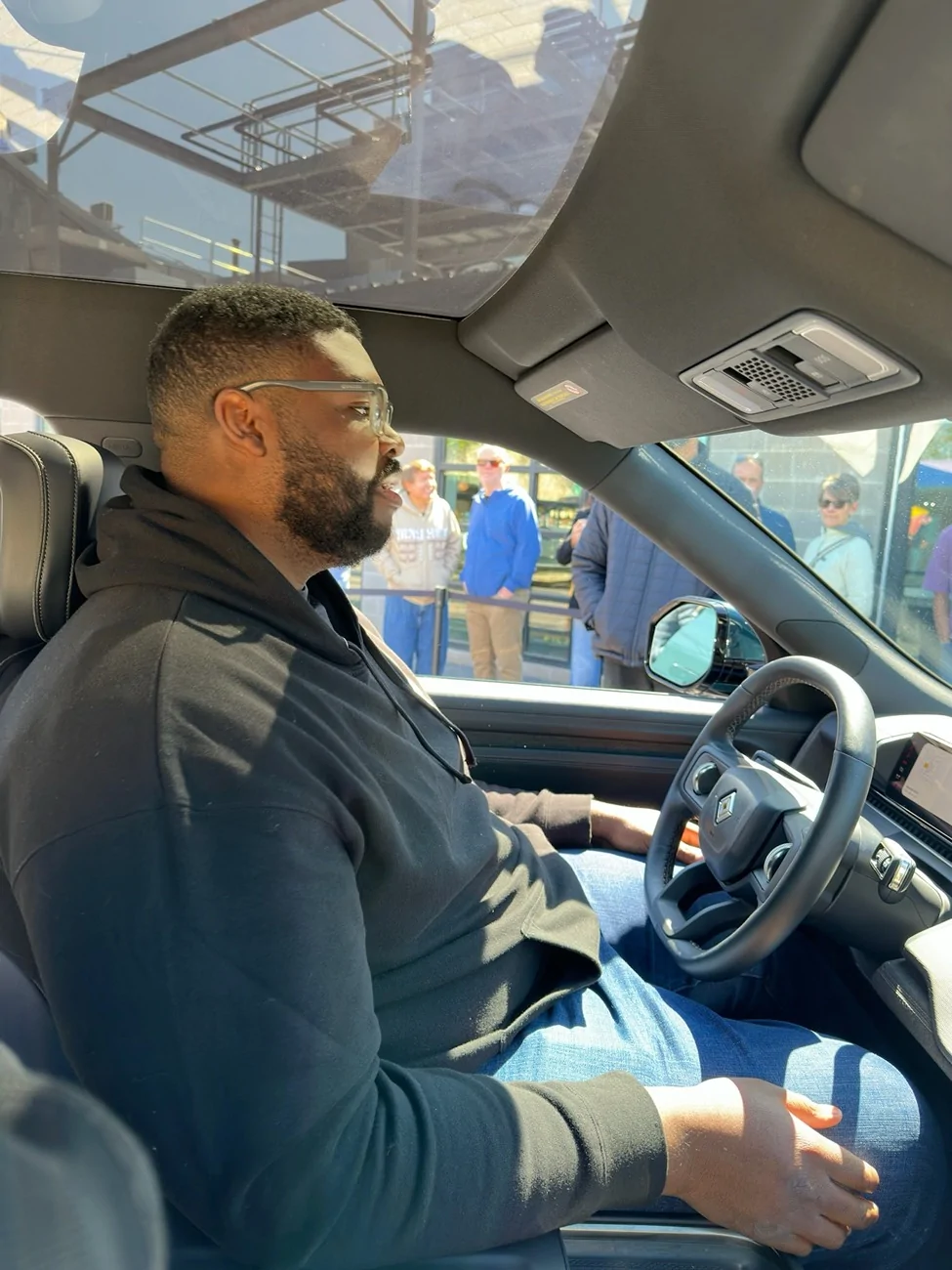 Rivian R1T R1S Tall & big people fit in R2 with impressive legroom & headroom (even 7 foot driver / passenger!) 7'1%22 tall driver rivian r2