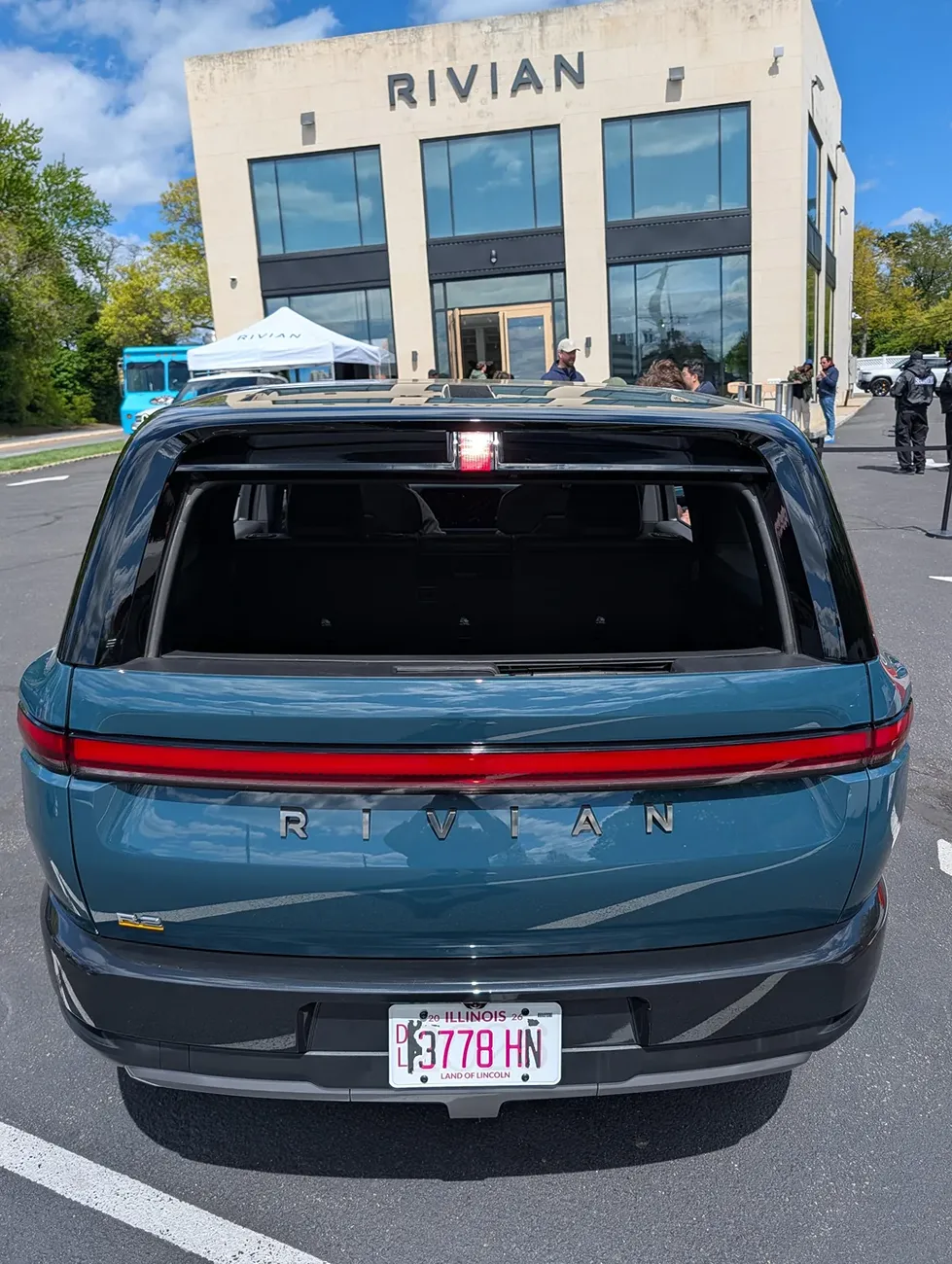 Rivian R1T R1S R2 Block Party @ Roslyn NY - Half Moon Grey, Catalina Cove, Midnight Black R2 photos & video Catalina Cove R2 rear