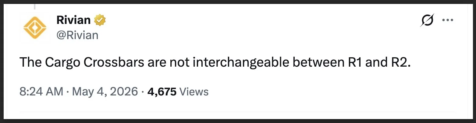 OFFICIAL Rivian confirms R2 & R1 Crossbars NOT compatible : interchangeable.webp