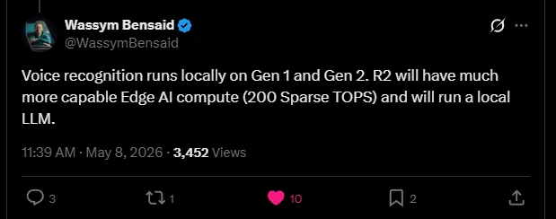 Rivian R1T R1S Confirmed: Voice recognition local processing for R1 (Gen 1 and Gen 2). The R2 will have a local LLM. 7urgk5xxkzzg1-1