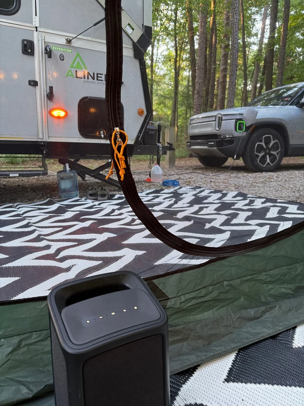 Rivian R1T R1S Camp speaker actually being used while camping 😎 IMG_1321