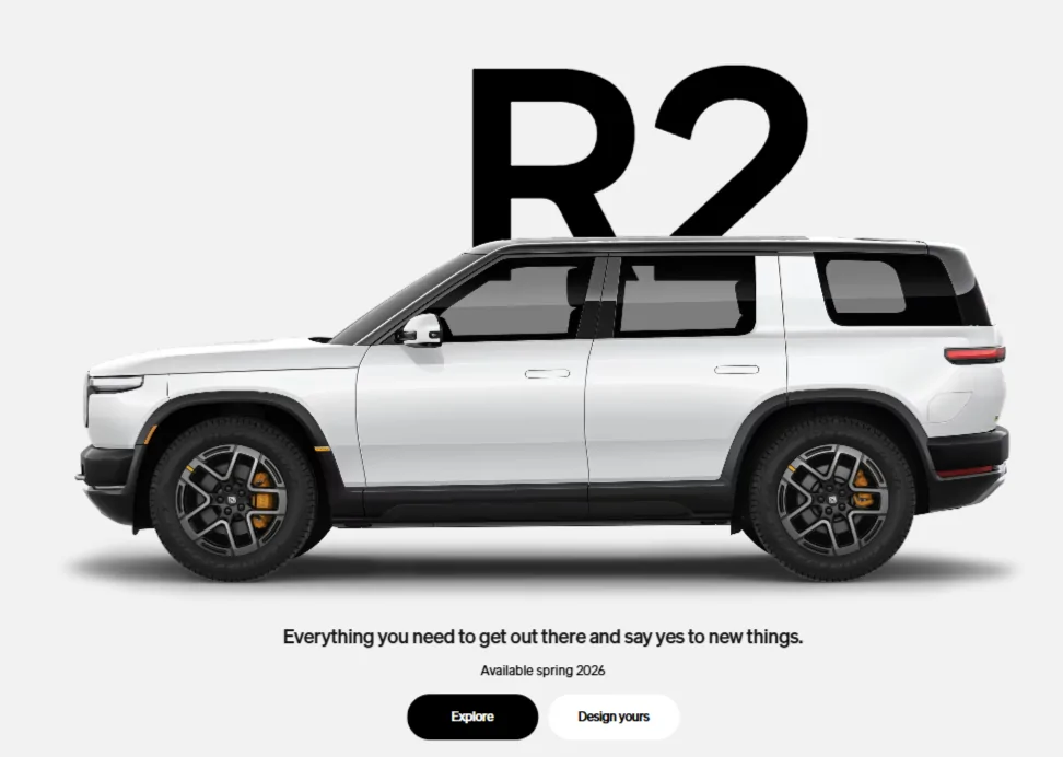 Rivian R1T R1S "Design Yours" link on R2 website 1778675892791-yd