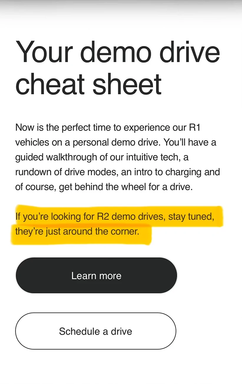Rivian R1T R1S R2 demo drives just around the corner. IMG_3881