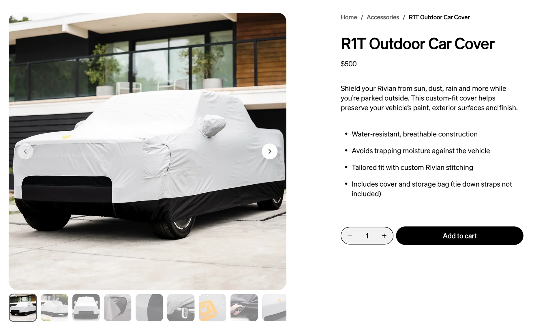Rivian R1T R1S R1S / R1T Outdoor Car Cover now in Rivian Gear Shop (May 2026) Screenshot 2026-05-21 at 10.34.55 AM