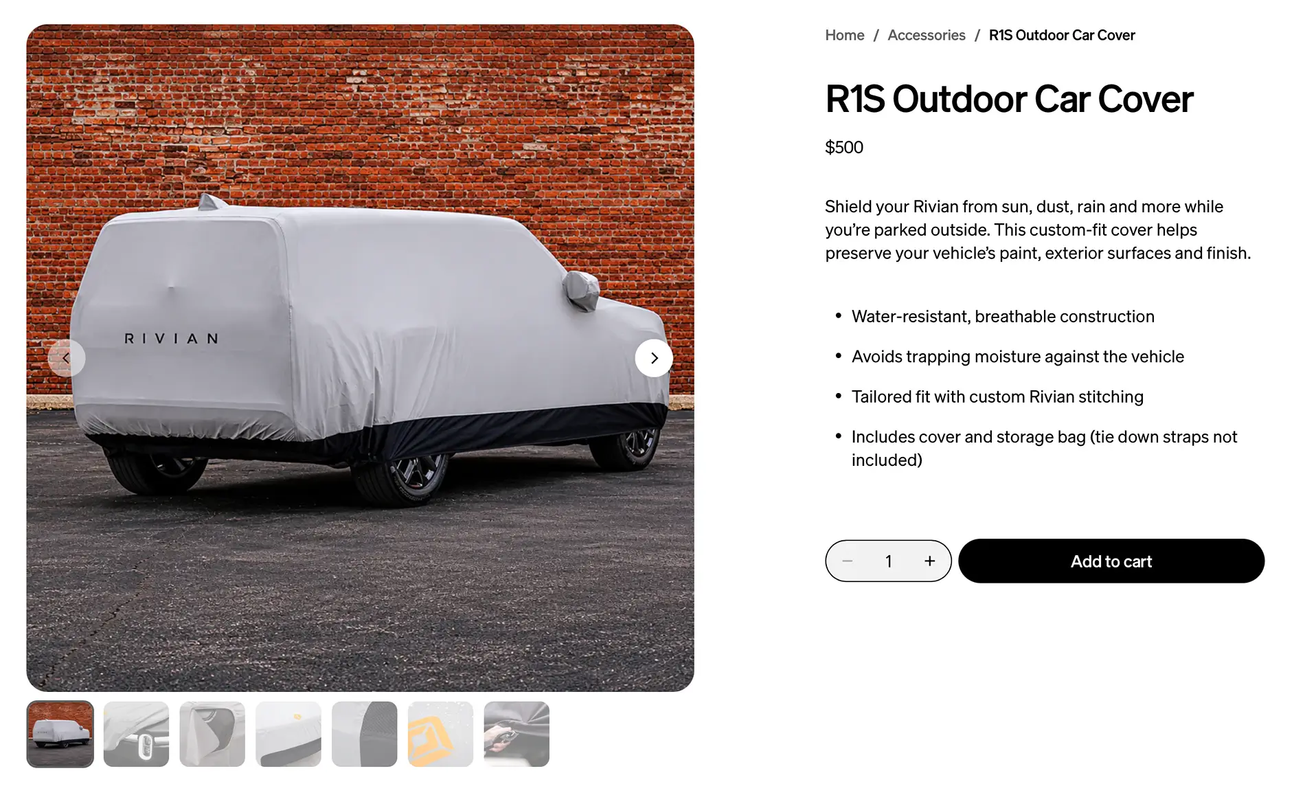 Rivian R1T R1S R1S / R1T Outdoor Car Cover now in Rivian Gear Shop (May 2026) Screenshot 2026-05-21 at 10.35.08 AM