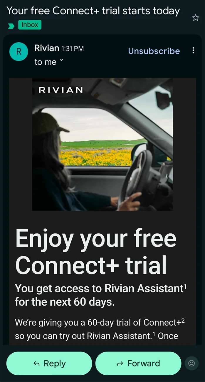 Rivian R1T R1S Free Connect+ trial starts today! ... ? 1000010428
