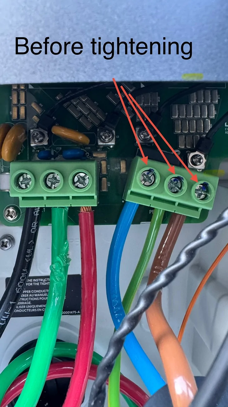 Rivian R1T R1S Wall charger was tripping my breaker: solution was to tighten the screws for the line out IMG_7829