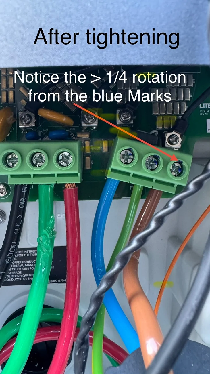 Rivian R1T R1S Wall charger was tripping my breaker: solution was to tighten the screws for the line out IMG_7830