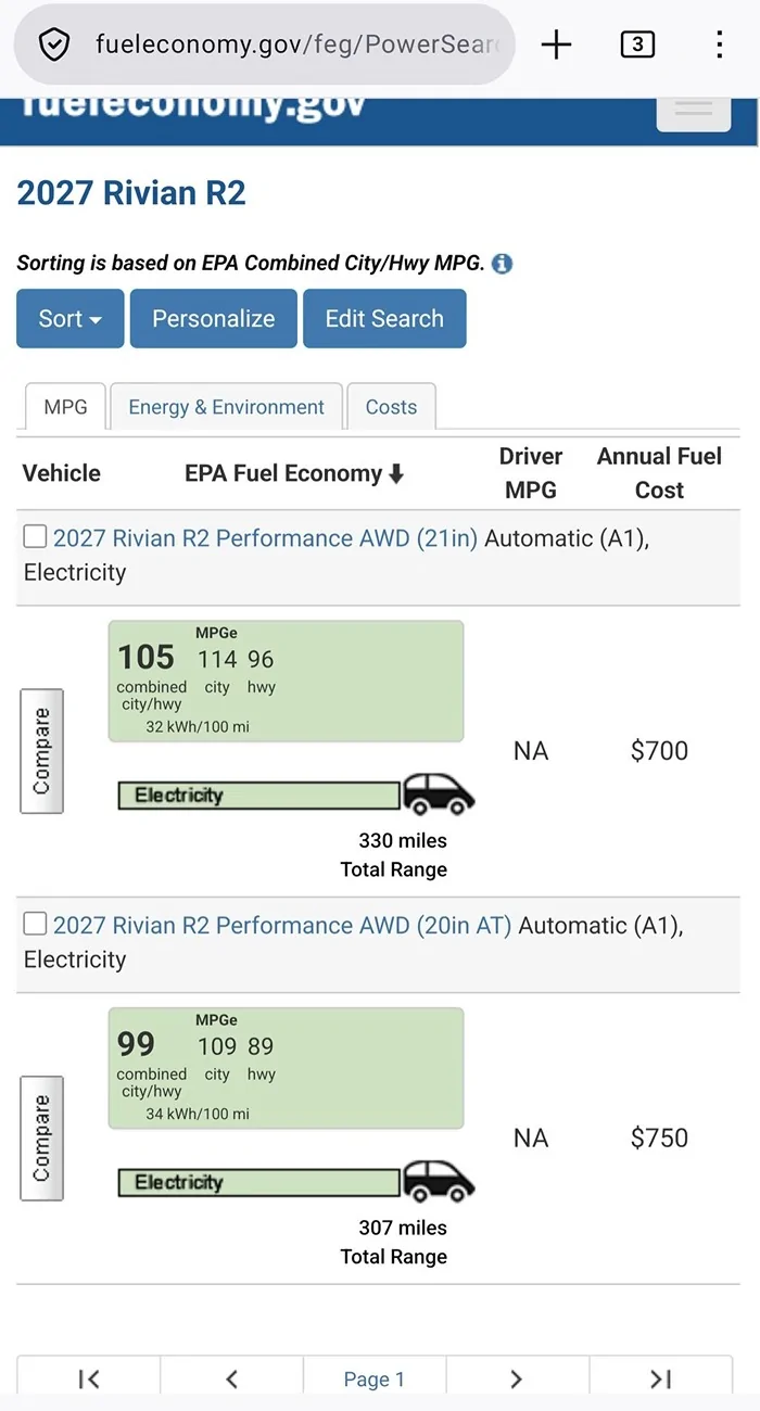 Rivian R1T R1S EPA Range Finalized / Published (R2 Performance) HJa232tWUAMj9ca