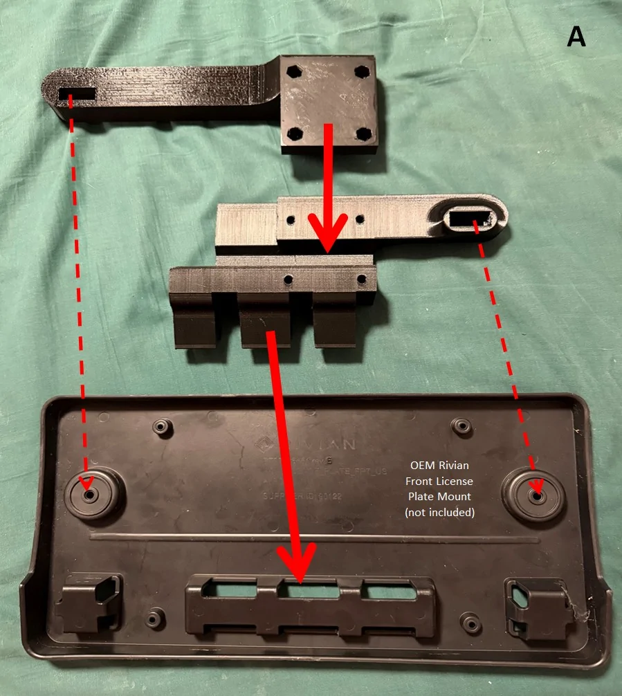 Rivian R1T R1S For Sale: Miscellaneous R1 Accessories & Parts A. 3-D Printed No-Drill Front LP Mount