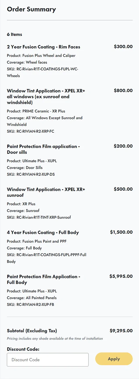 Rivian R1T R1S R2 XPEL PPF, ceramic coat and window tint -- official factory options Screenshot 2026-06-09 093157