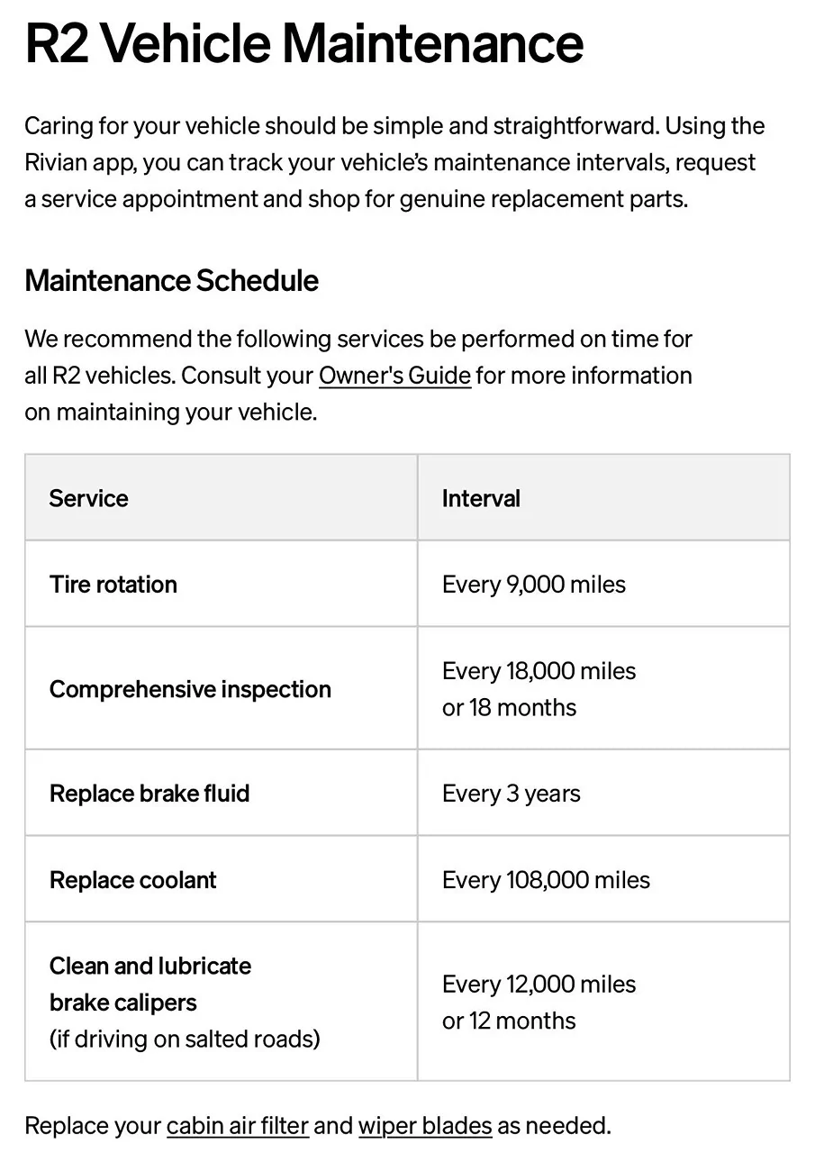 Rivian R1T R1S R2 Maintenance Intervals Schedule 🧰 r2maintenanceschedul