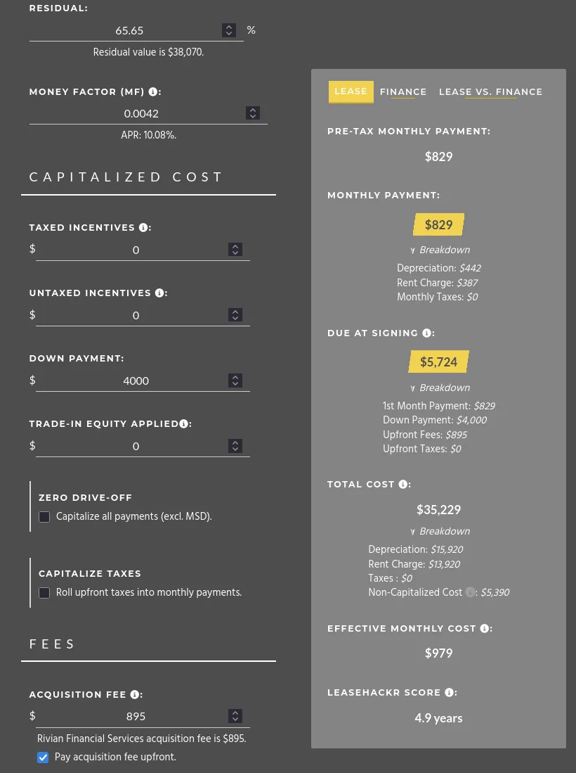 Rivian R1T R1S Finance vs. Lease the R2 -- the math 1781193341229-d9