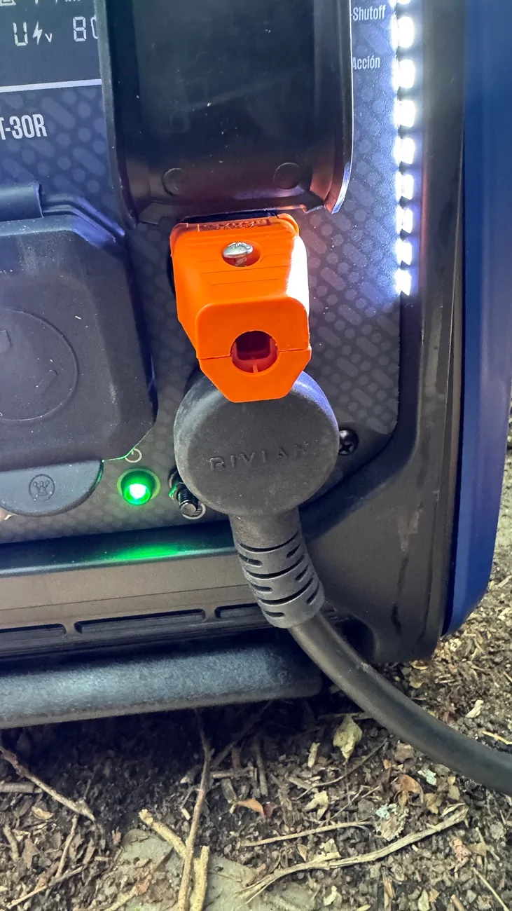 Rivian R1T R1S Using the Rivian portable charger with a generator IMG_2254