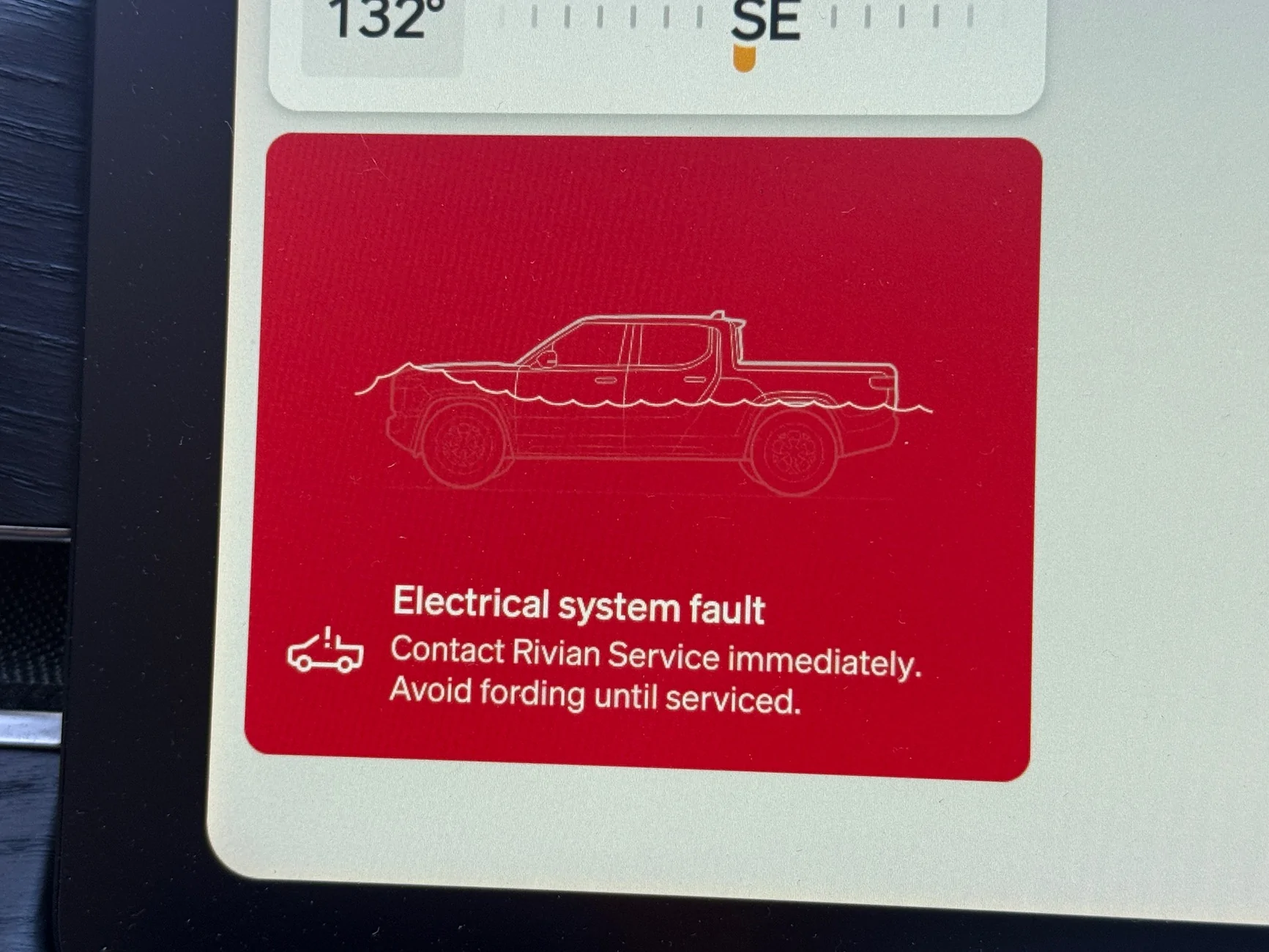 Rivian R1T R1S "Electrical system fault" message. Has anyone had any issues with the latest software upgrade? Also have issues with self drive since the upgrade. IMG_5074