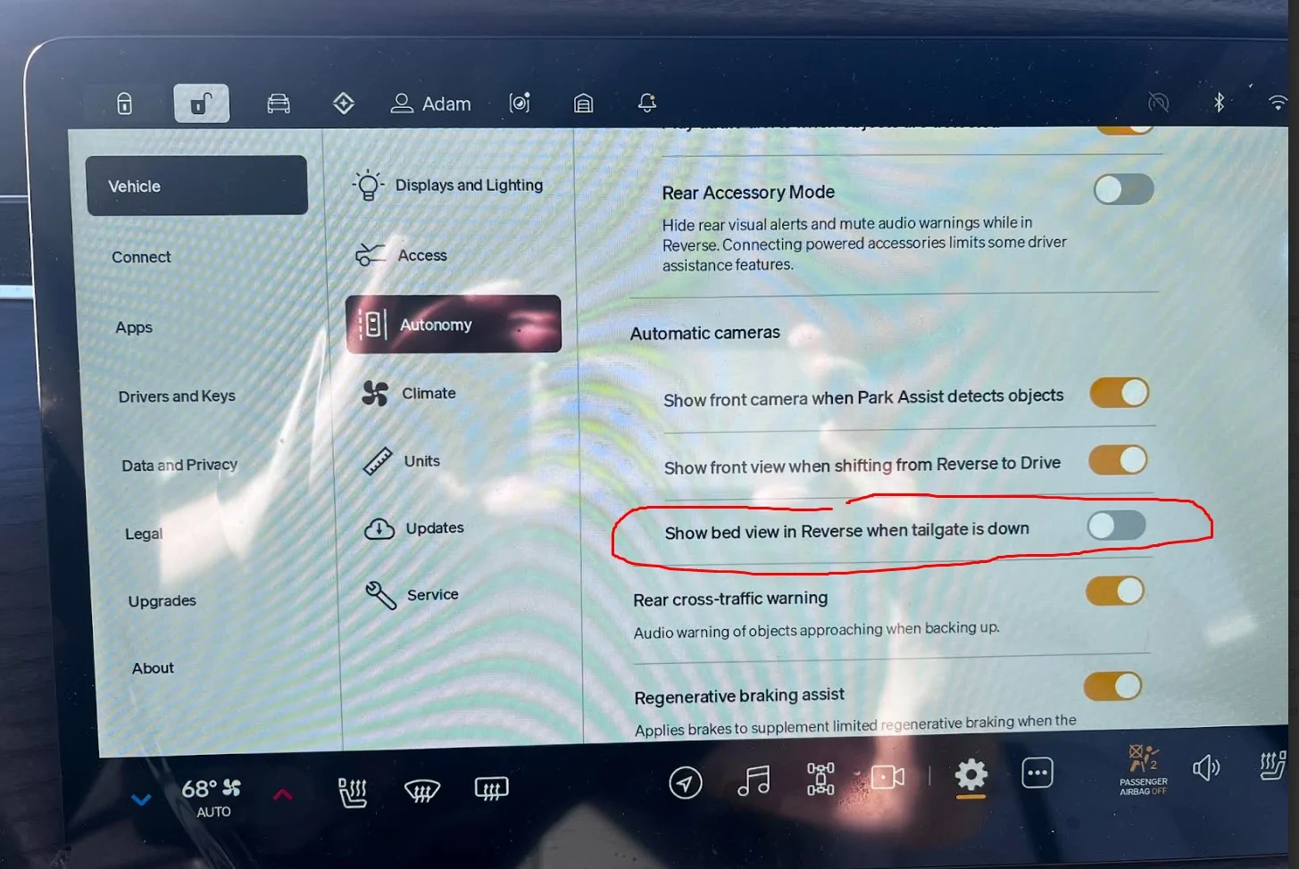 Rivian R1T R1S How can I make the "Bed Camera" the default backup camera? camera_setting