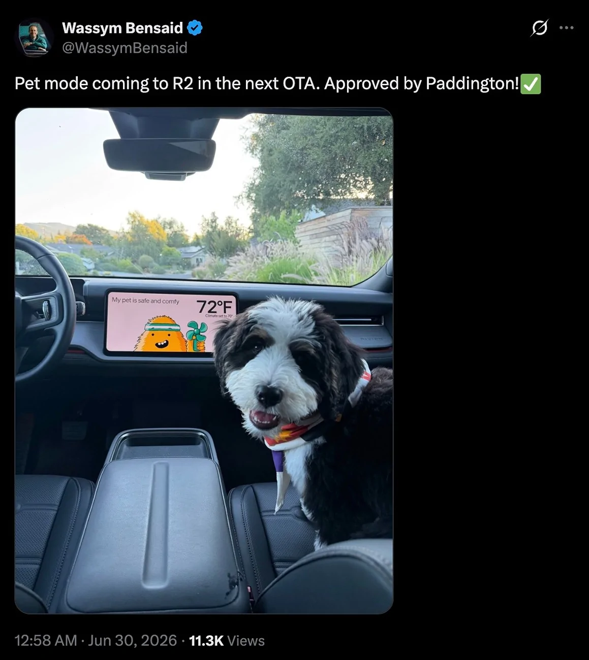 Rivian R1T R1S Pet Mode for R2 coming in next OTA update 🐾 Screenshot 2026-06-30 at 6.36.14 AM
