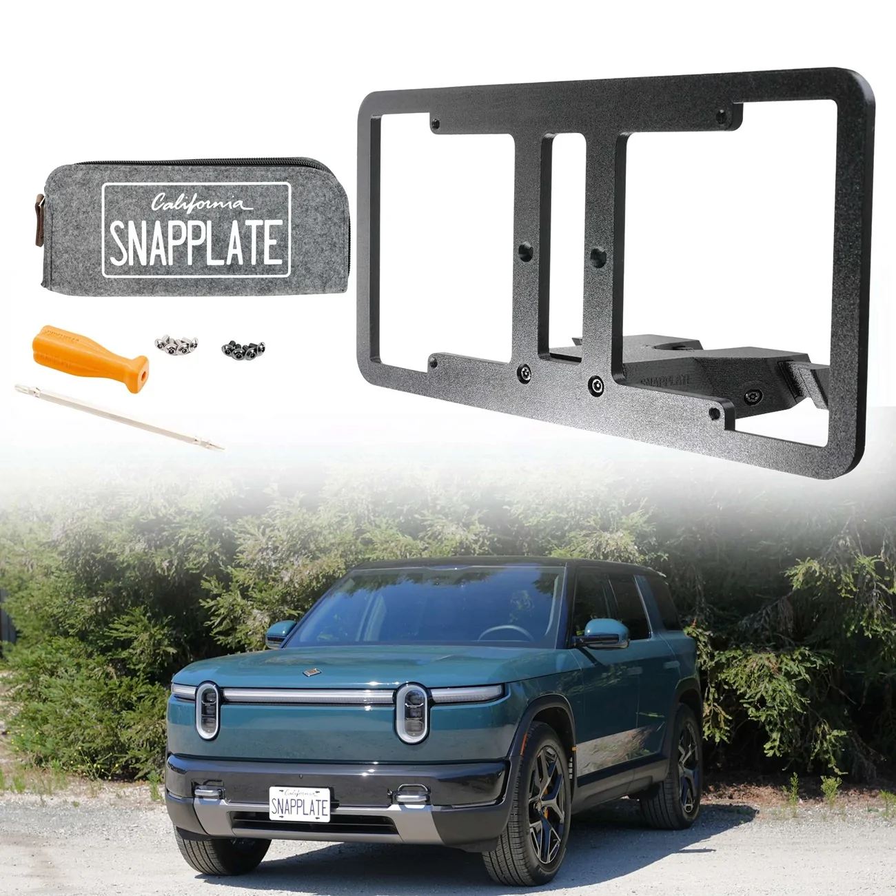 Rivian R1T R1S Front License Plate Mount Options for the Rivian R2 SnapPlate for 2026 Rivian R2 Main Fad