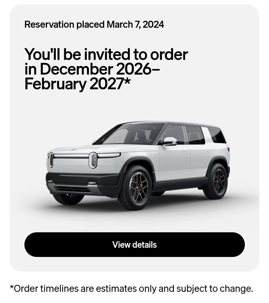 Rivian R1T R1S Update on timing now in account 10856