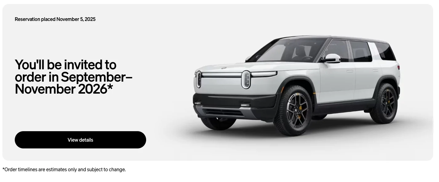 Rivian R1T R1S Update on timing now in account rivian