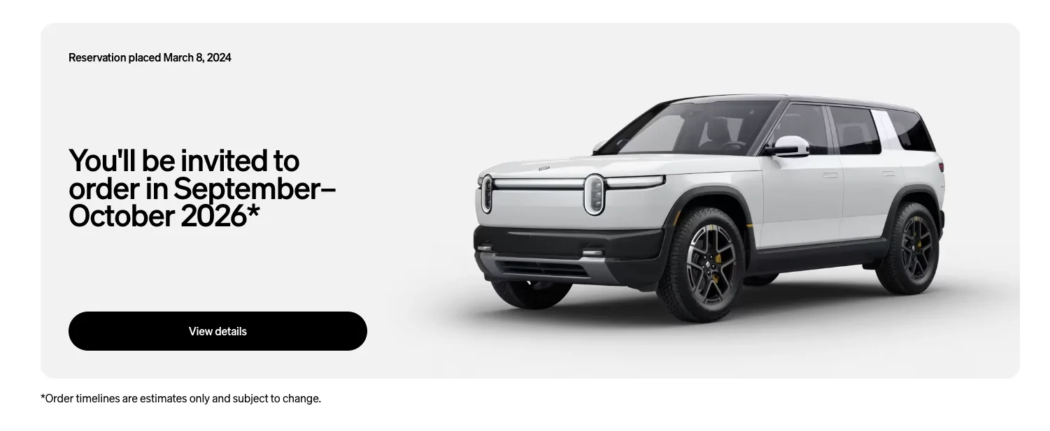 Rivian R1T R1S Update on timing now in account Screenshot 2026-06-30 at 1.03.36 PM