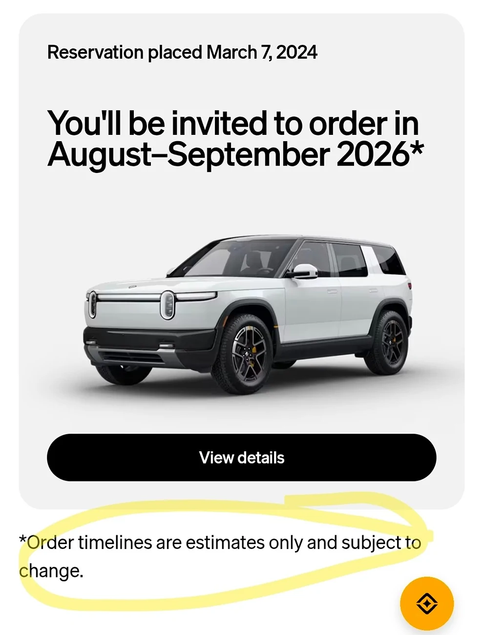 Rivian R1T R1S Update on timing now in account 1000041239