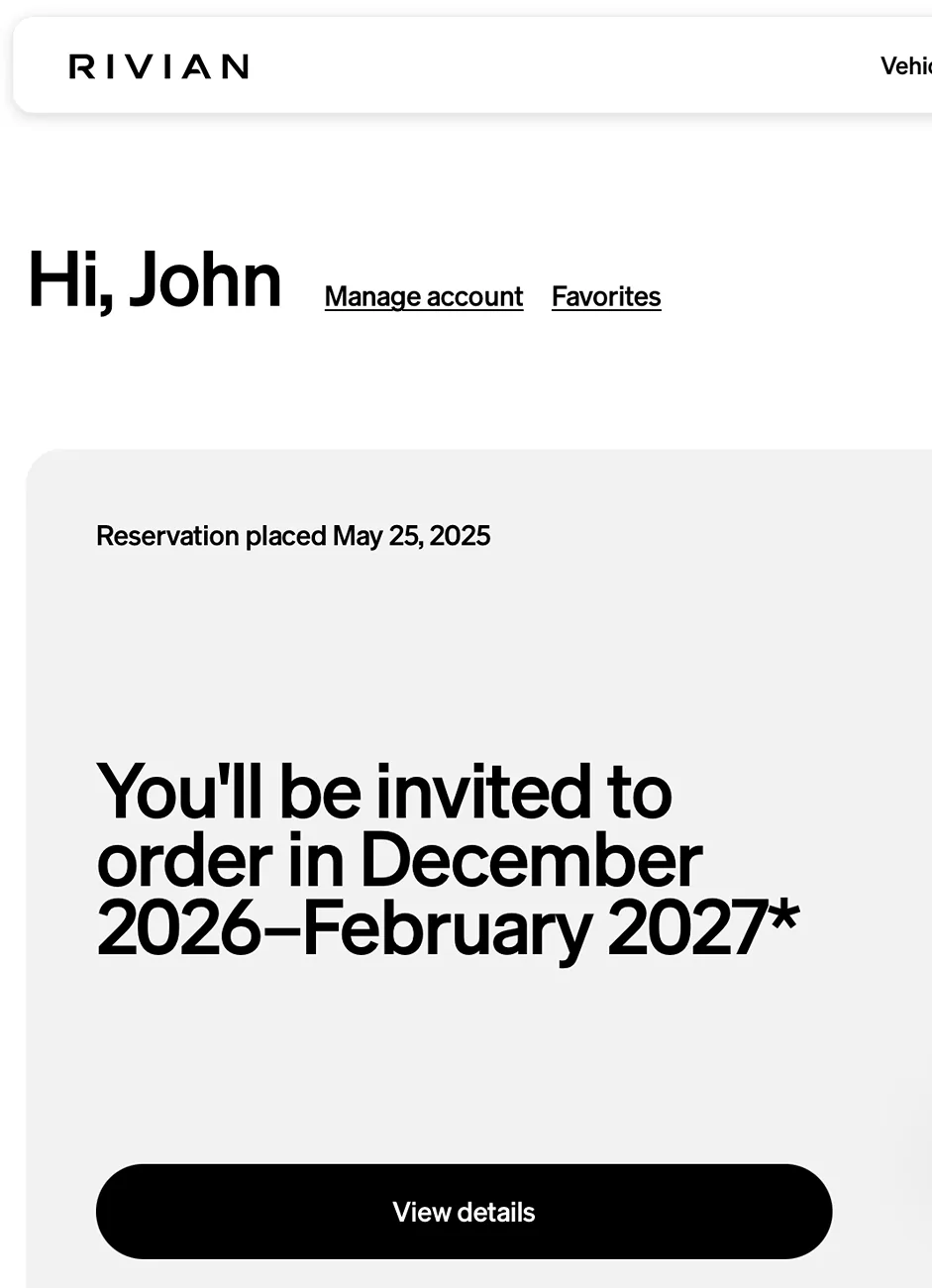 Rivian R1T R1S Update on timing now in account Screenshot 2026-06-30 at 12.03.21 PM