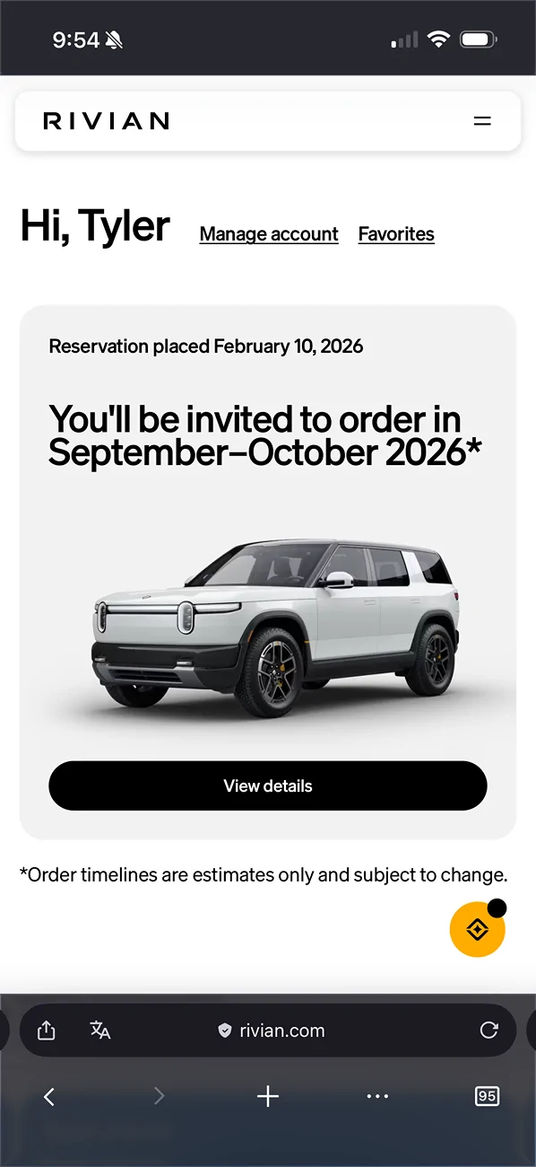 Rivian R1T R1S Update on timing now in account IMG_0272