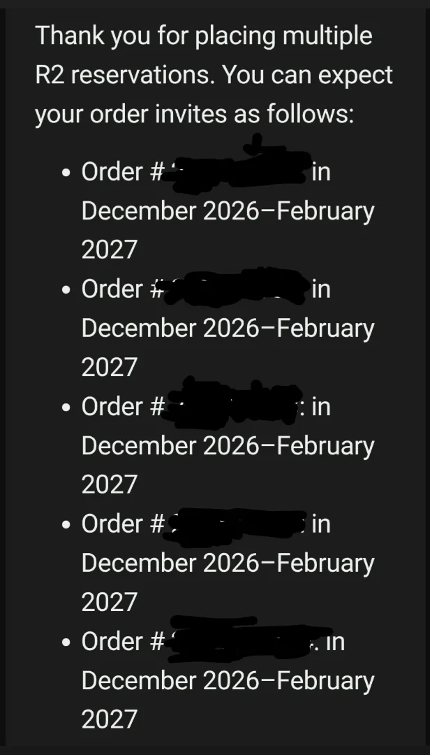 Rivian R1T R1S Update on timing now in account 1000009612