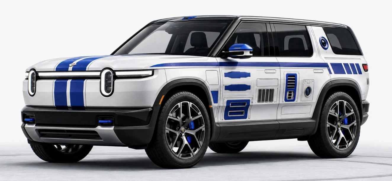 Rivian R1T R1S Rivian R1S  (LA Silver) wrapped in TWRAPS Stealth PPF — satin clear, full-body protection Rivian R2D2