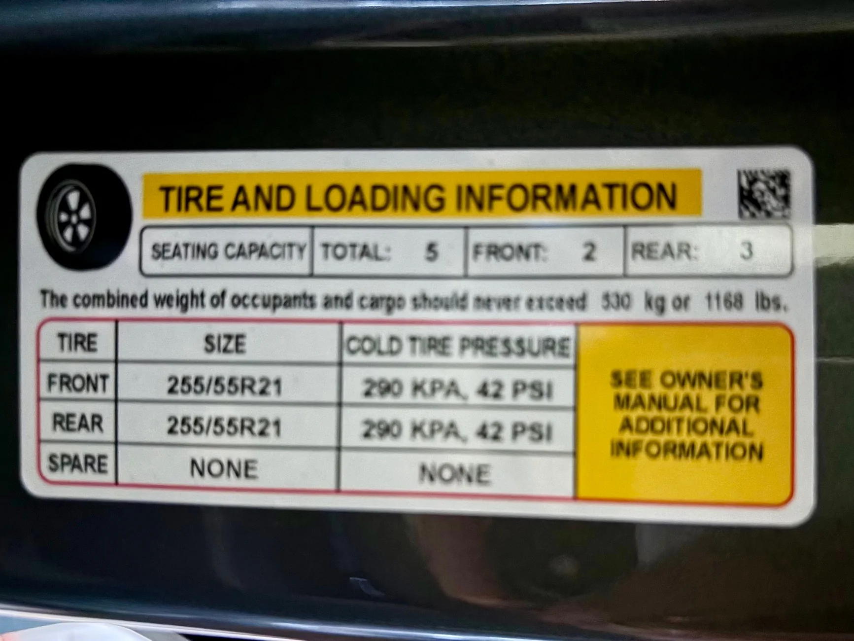 Rivian R1T R1S Can R2 owners share the door jam tire pressure by wheel size? IMG_0477