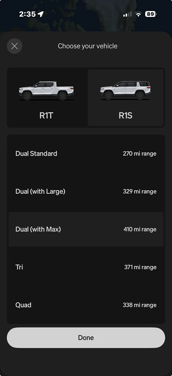 Rivian R1T R1S New Mobile App version (3.14) gives more detailed Map view, search and trip planning Screenshot 2026-07-13 at 2.35.36 PM