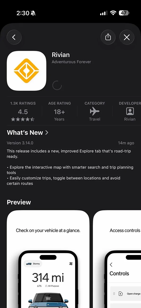 Rivian R1T R1S New Mobile App version (3.14) gives more detailed Map view, search and trip planning HNIN5bKXYAAuqlQ