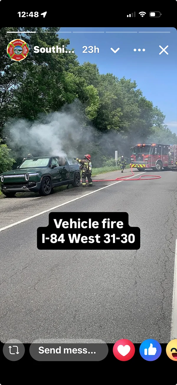 Rivian R1T R1S Southington CT Rivian fire? IMG_20260714_130205