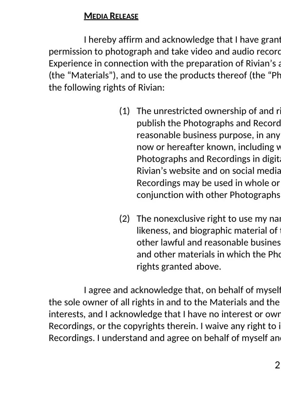 Rivian R1T R1S Media Release Included in R2 Demo Drive Liability Waiver IMG_5245